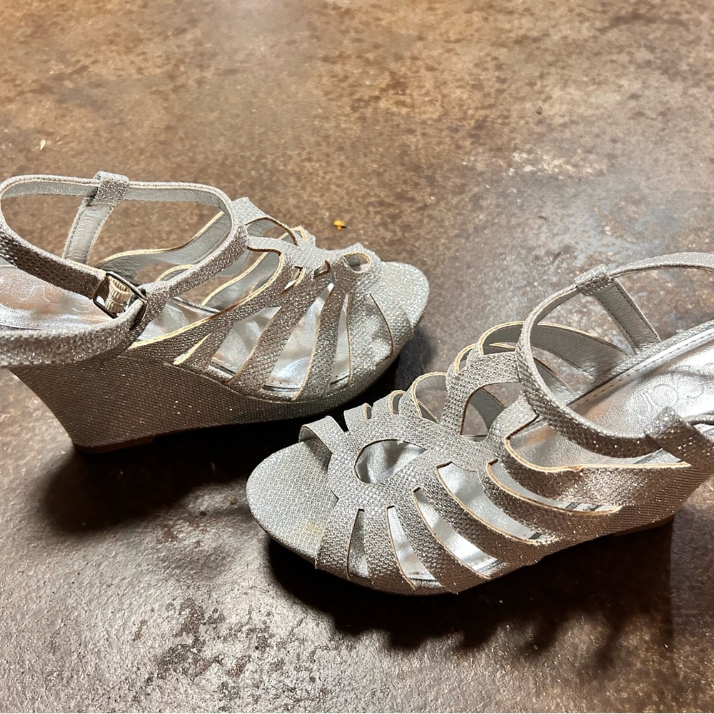 Sugar Silver Glitter Wedge Sandals